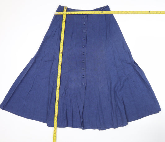 Marks and Spencer Women’s Blue Linen Cotton A-Line Midi Skirt UK 12