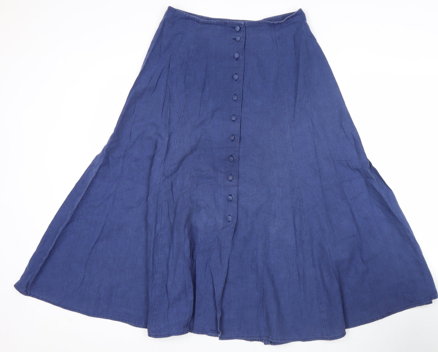 Marks and Spencer Women’s Blue Linen Cotton A-Line Midi Skirt UK 12