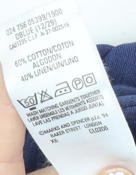 Marks and Spencer Women’s Blue Linen Cotton A-Line Midi Skirt UK 12