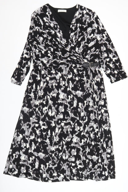 Windsmoor Women’s Black Grey Animal Print Wrap Dress Size 14