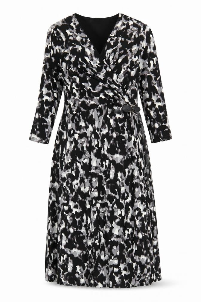 Windsmoor Women’s Black Grey Animal Print Wrap Dress Size 14