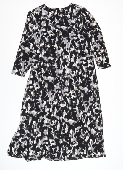 Windsmoor Women’s Black Grey Animal Print Wrap Dress Size 14