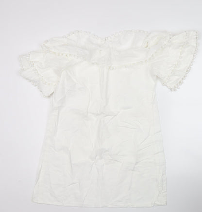 PrettyLittleThing Women’s White Off Shoulder Cotton Shift Dress Size 14