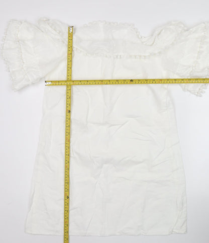 PrettyLittleThing Women’s White Off Shoulder Cotton Shift Dress Size 14