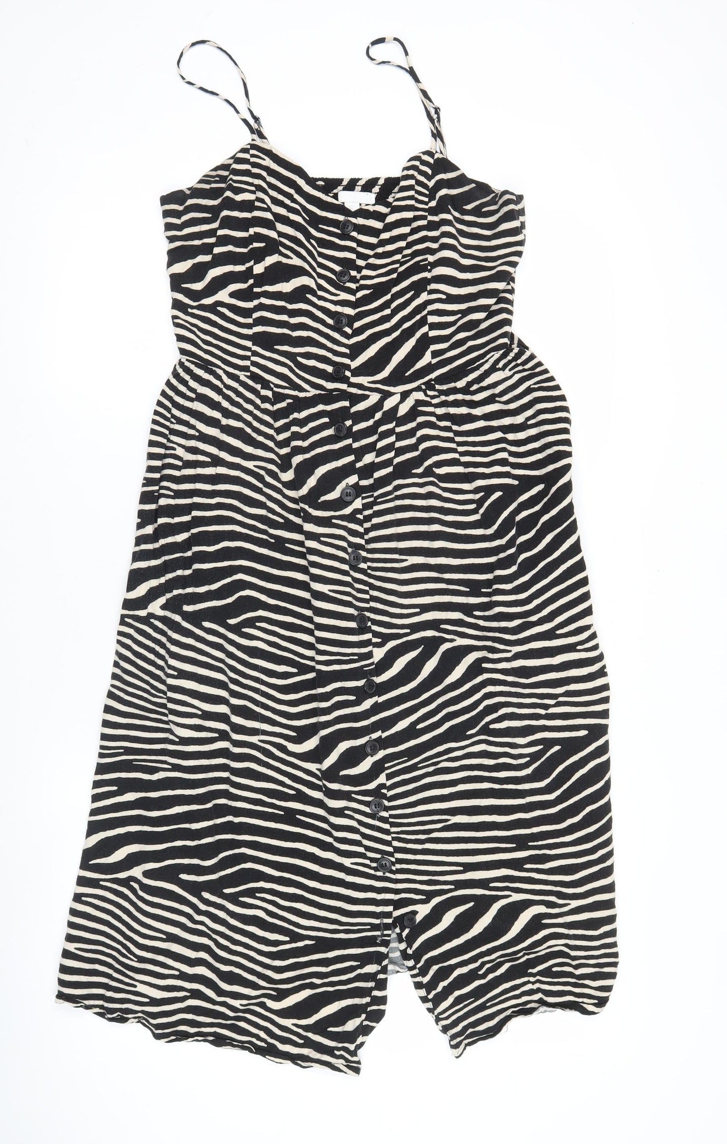 H&M Women Black Zebra Print Viscose Slip Dress UK 12