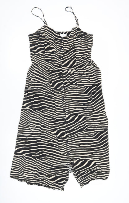 H&M Women Black Zebra Print Viscose Slip Dress UK 12