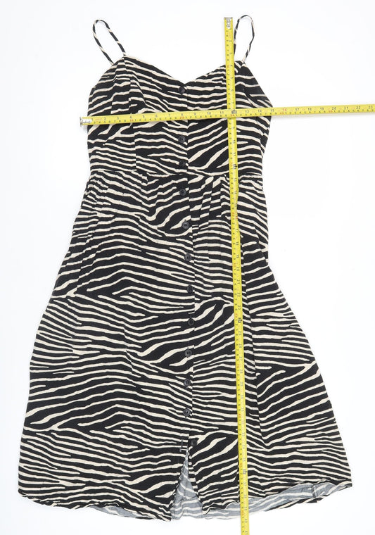 H&M Women Black Zebra Print Viscose Slip Dress UK 12