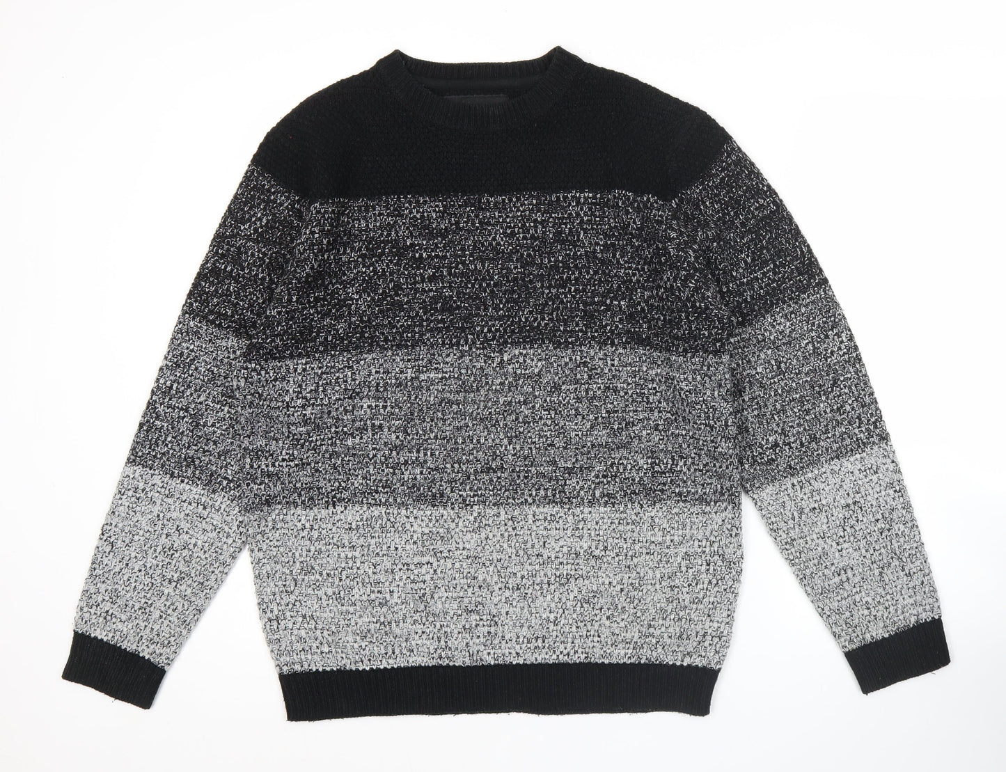 Soul Star Men’s Black Grey Striped Knit Pullover Jumper Size M