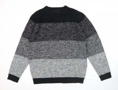 Soul Star Men’s Black Grey Striped Knit Pullover Jumper Size M
