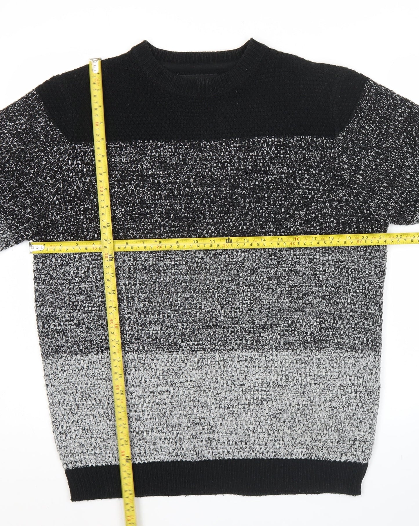 Soul Star Men’s Black Grey Striped Knit Pullover Jumper Size M