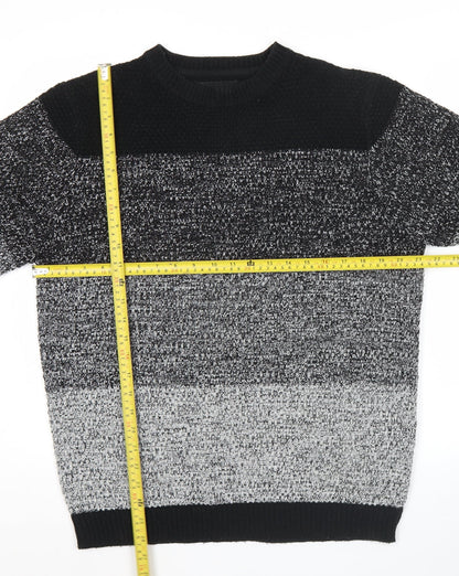 Soul Star Men’s Black Grey Striped Knit Pullover Jumper Size M