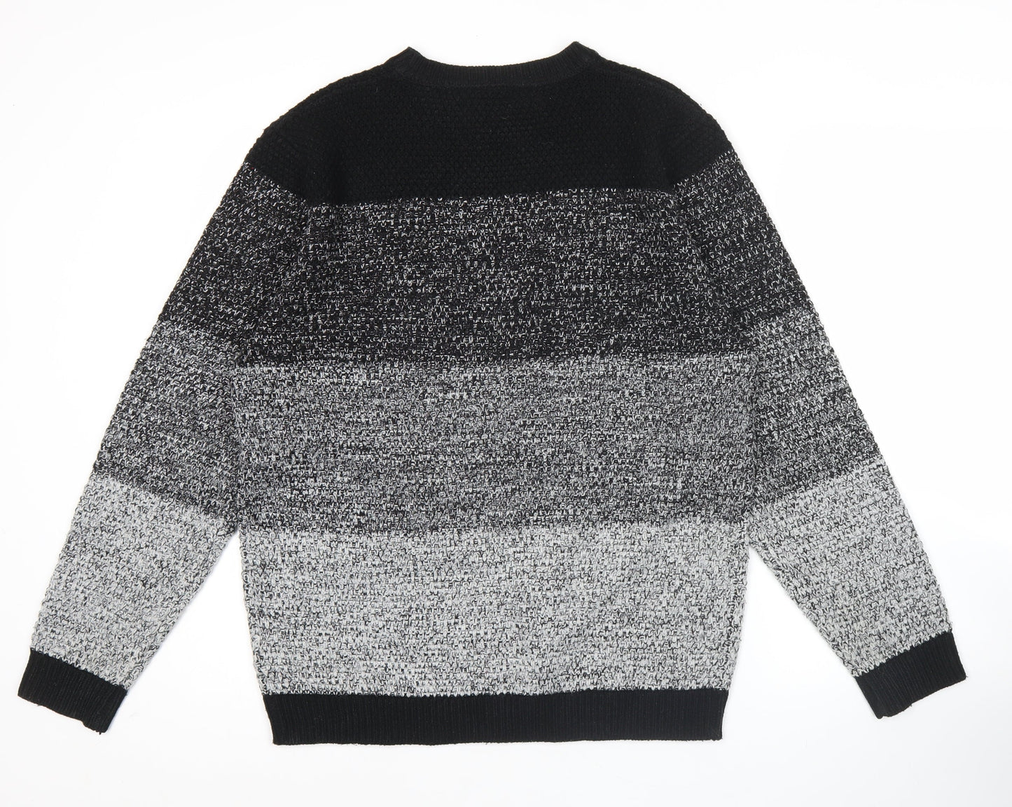 Soul Star Men’s Black Grey Striped Knit Pullover Jumper Size M