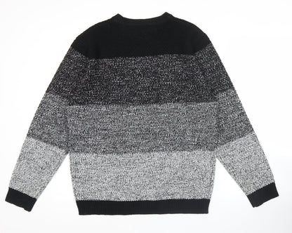 Soul Star Men’s Black Grey Striped Knit Pullover Jumper Size M