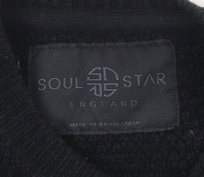 Soul Star Men’s Black Grey Striped Knit Pullover Jumper Size M