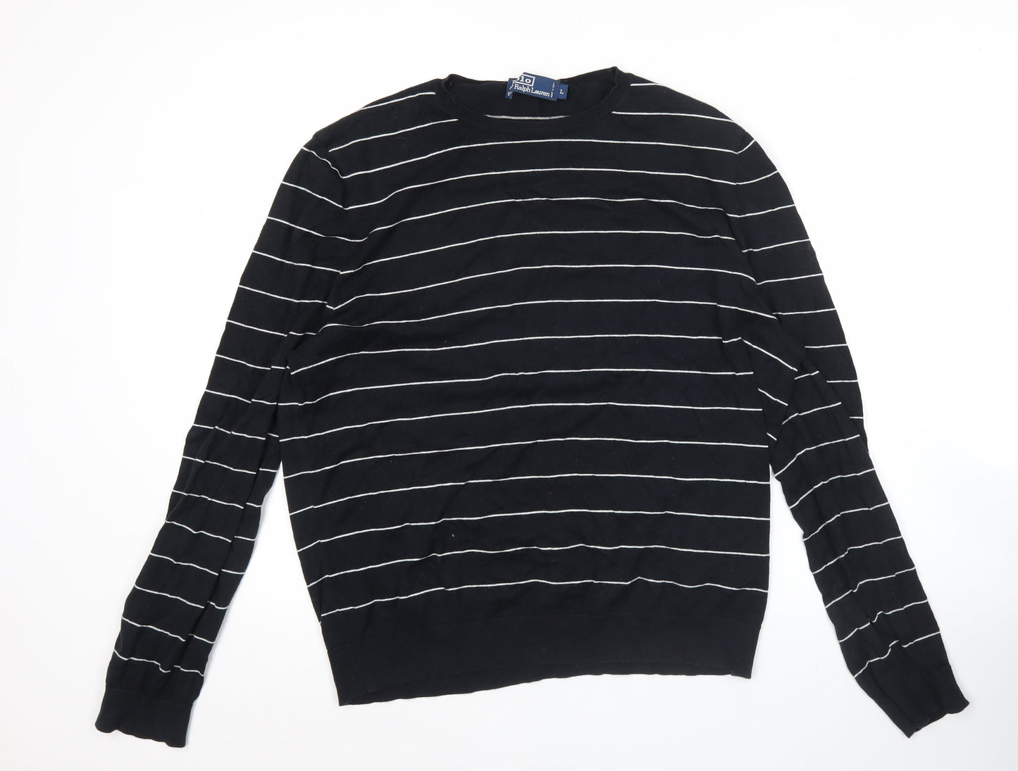 Ralph Lauren Men’s Black Striped Cotton Pullover Jumper L