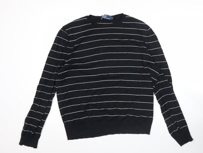 Ralph Lauren Men’s Black Striped Cotton Pullover Jumper L