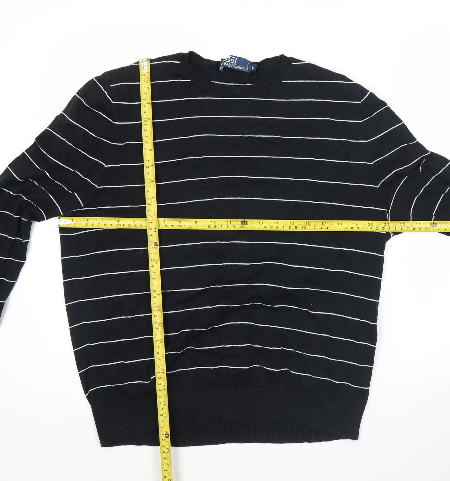 Ralph Lauren Men’s Black Striped Cotton Pullover Jumper L