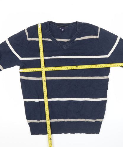 Gap Men’s Blue Striped Cotton V-Neck Jumper XS Regular Fit