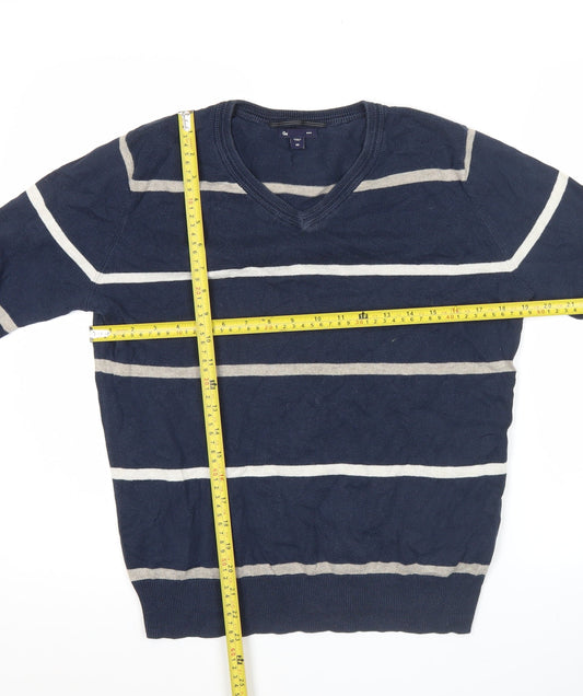 Gap Men’s Blue Striped Cotton V-Neck Jumper XS Regular Fit