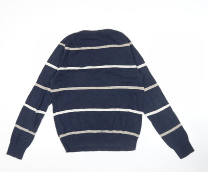 Gap Men’s Blue Striped Cotton V-Neck Jumper XS Regular Fit