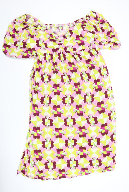 Tu Women’s Pink Green Geometric Cotton Shift Dress Size 16