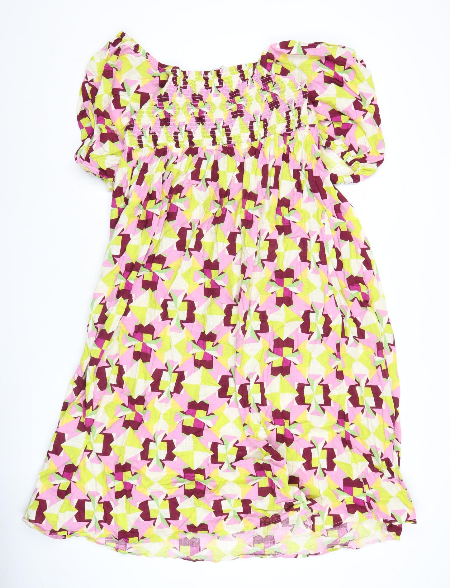 Tu Women’s Pink Green Geometric Cotton Shift Dress Size 16