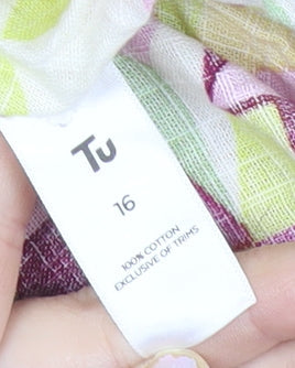 Tu Women’s Pink Green Geometric Cotton Shift Dress Size 16