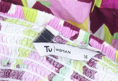 Tu Women’s Pink Green Geometric Cotton Shift Dress Size 16