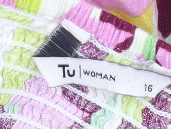 Tu Women’s Pink Green Geometric Cotton Shift Dress Size 16