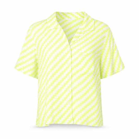 Front view of EDC women’s yellow xs geometric button-up viscose shirt