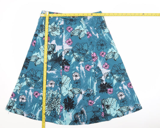 Honor Millburn Womens Blue Floral A-Line Knee Length Skirt Size 10