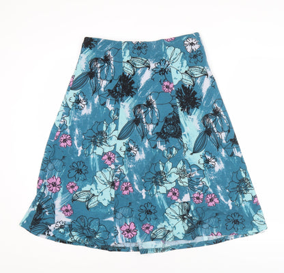 Honor Millburn Womens Blue Floral A-Line Knee Length Skirt Size 10
