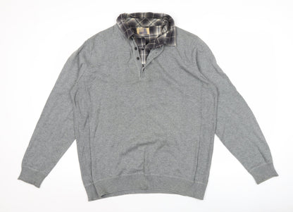 North Coast Men’s Grey Henley Jumper Knit Collared L Long Sleeve