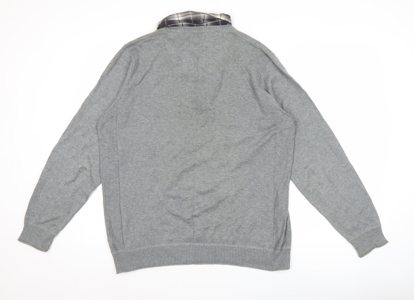 North Coast Men’s Grey Henley Jumper Knit Collared L Long Sleeve