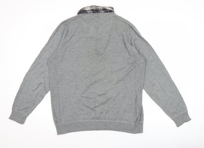 North Coast Men’s Grey Henley Jumper Knit Collared L Long Sleeve