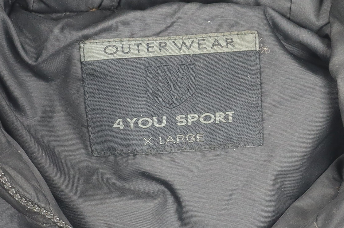 4 You Mens Black XL Winter Puffer Jacket Hooded Nylon Down