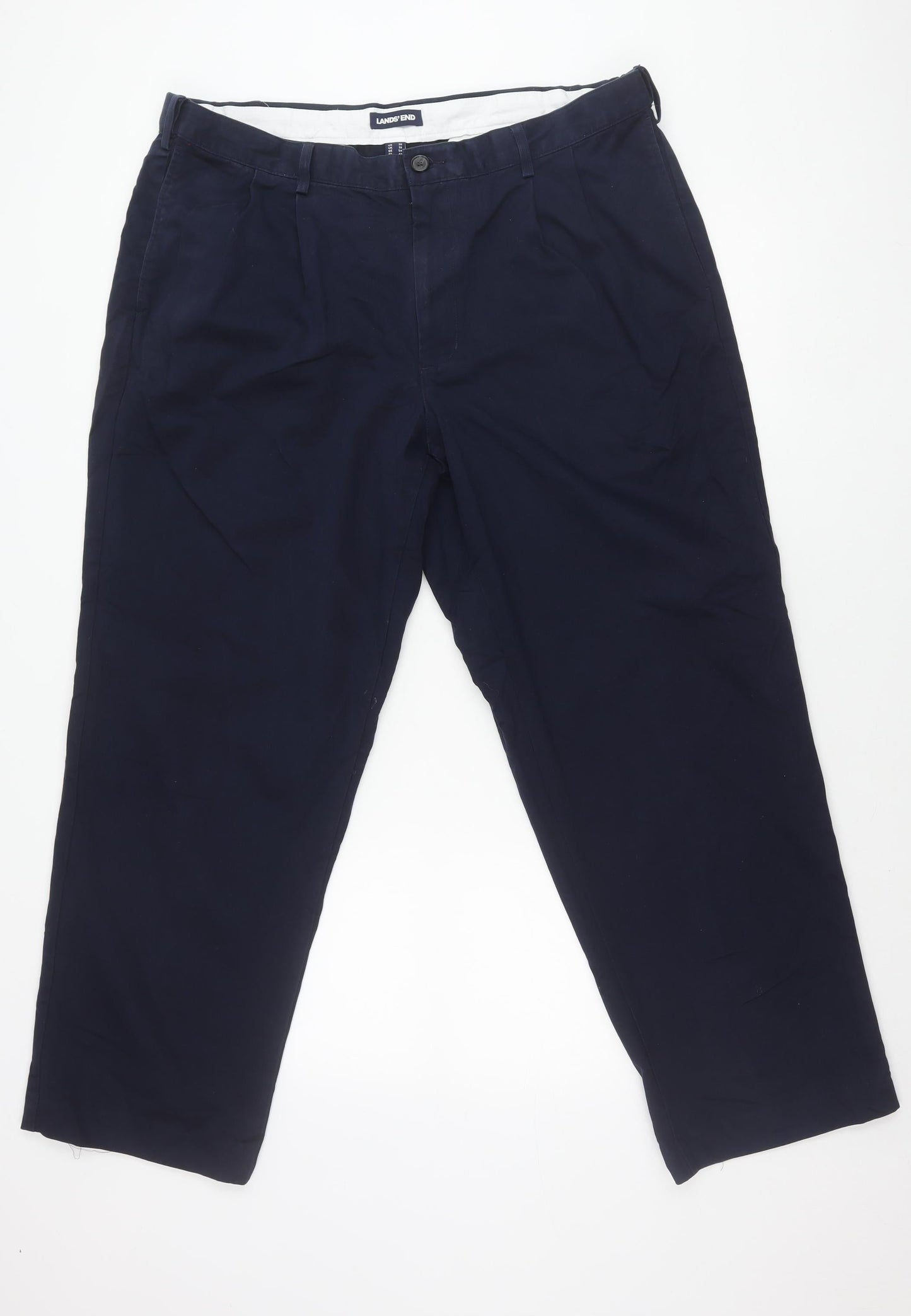 Lands' End Men's Blue Cotton Chino Trousers Size 38 Classic Fit
