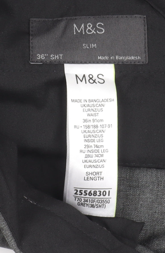 Marks and Spencer Men's Grey Slim Fit Dress Trousers 36W 29L
