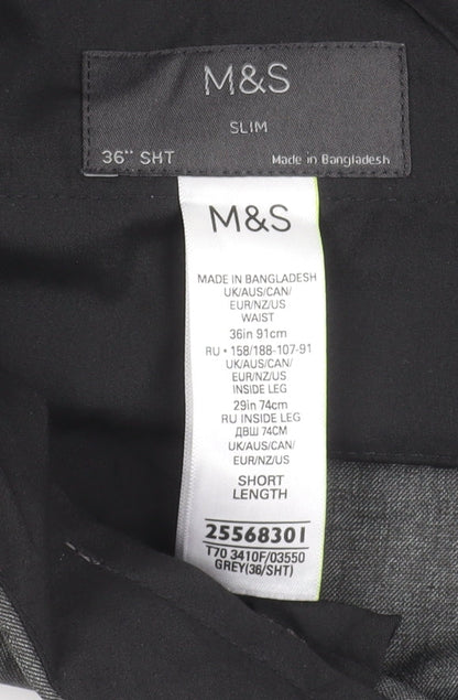 Marks and Spencer Men's Grey Slim Fit Dress Trousers 36W 29L