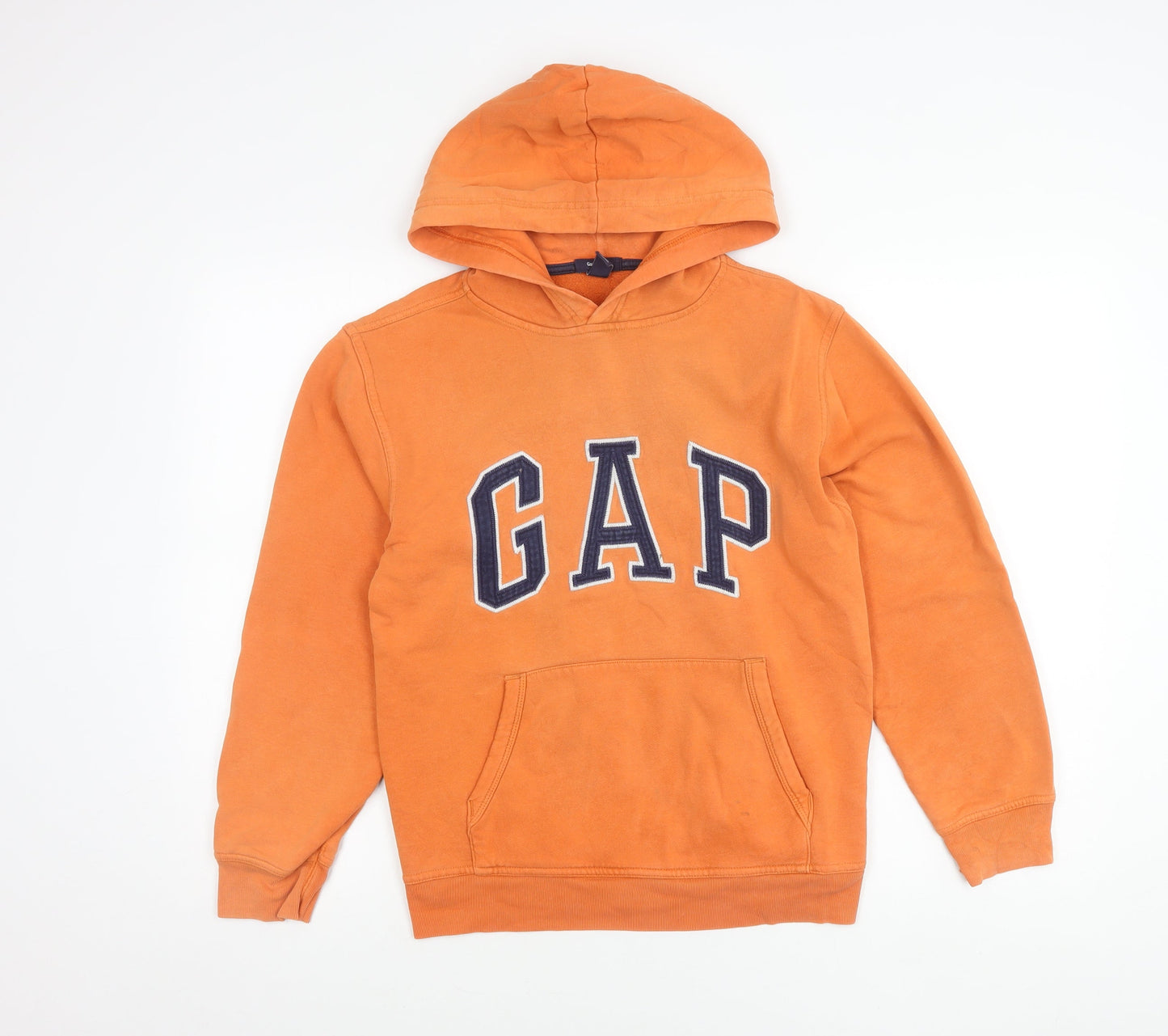 GAP Boys Orange Pullover Hoodie 13 Years Logo Fleece Cotton Blend
