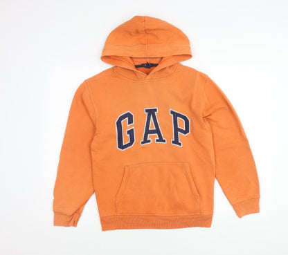 GAP Boys Orange Pullover Hoodie 13 Years Logo Fleece Cotton Blend