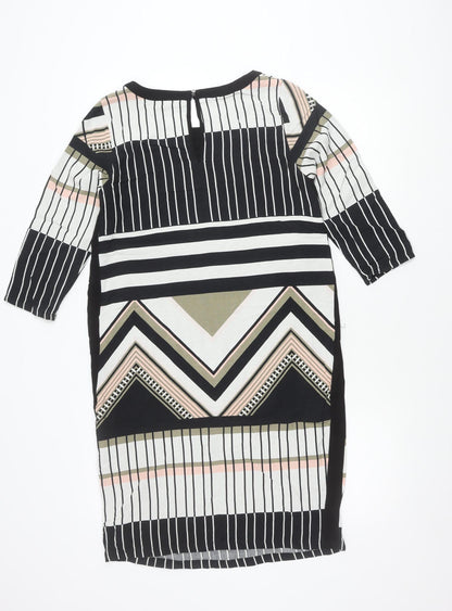 Fransa Womens XS Black White Shift Dress Geometric Print 3/4 Sleeve