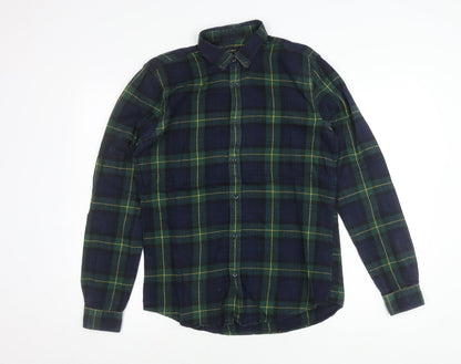 Zara Men’s Blue Green Plaid Button-Up Shirt Size S Relaxed Fit