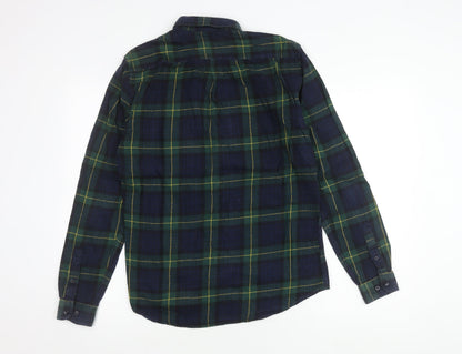 Zara Men’s Blue Green Plaid Button-Up Shirt Size S Relaxed Fit