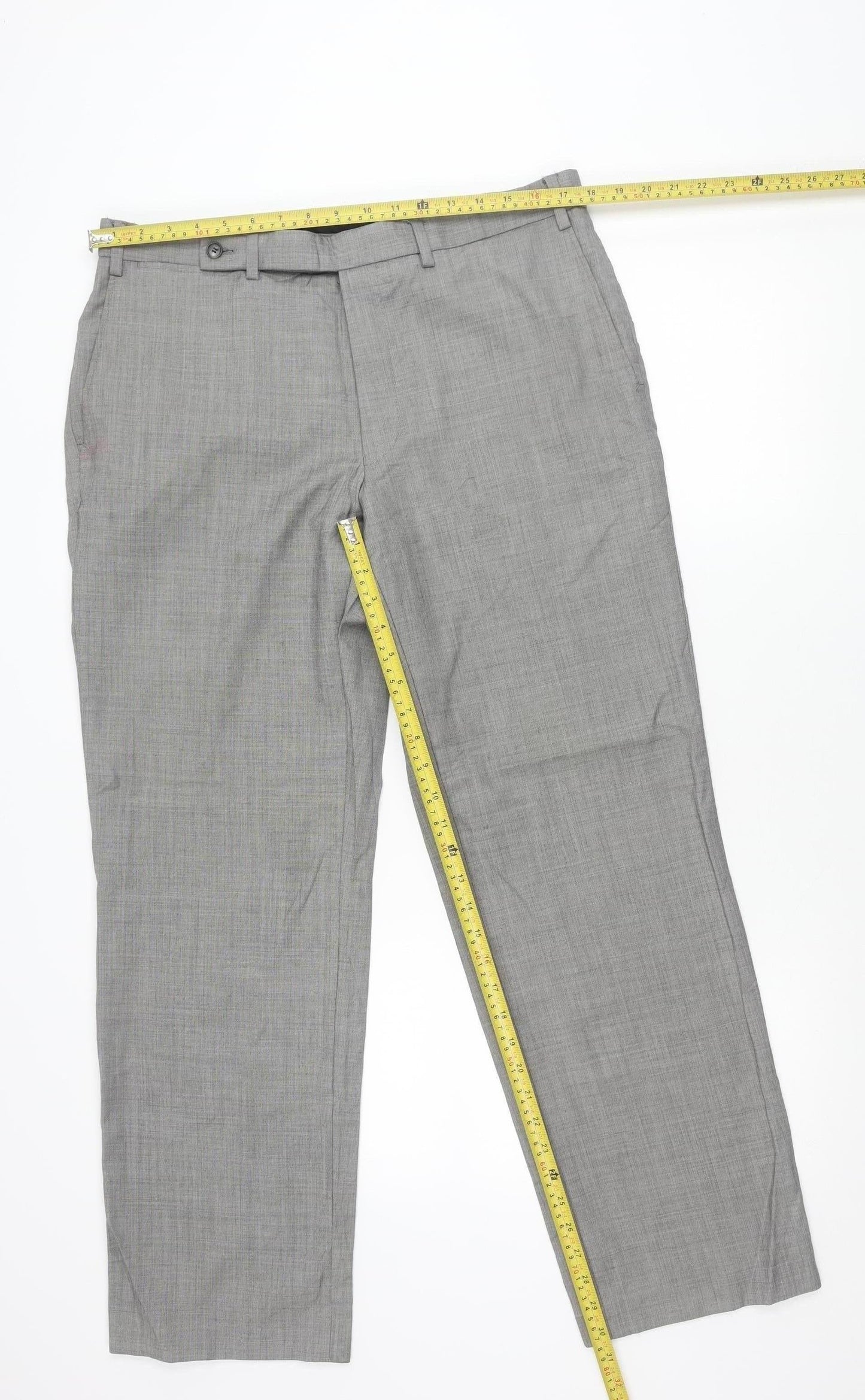 Marks and Spencer Men’s Grey Wool Silk Blend Dress Trousers 36W 31L