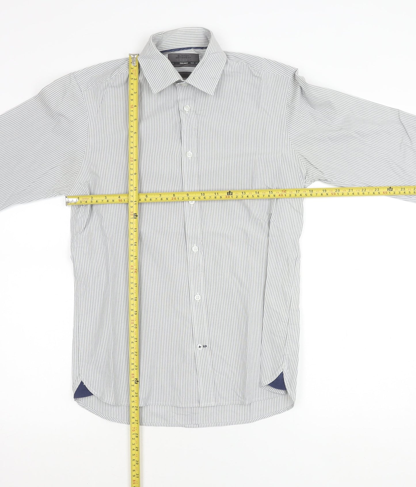 Burton Menswear Men’s Grey Striped Slim Fit Button-Up Shirt S