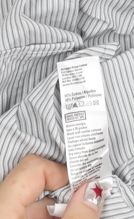 Burton Menswear Men’s Grey Striped Slim Fit Button-Up Shirt S