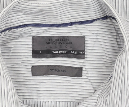 Burton Menswear Men’s Grey Striped Slim Fit Button-Up Shirt S