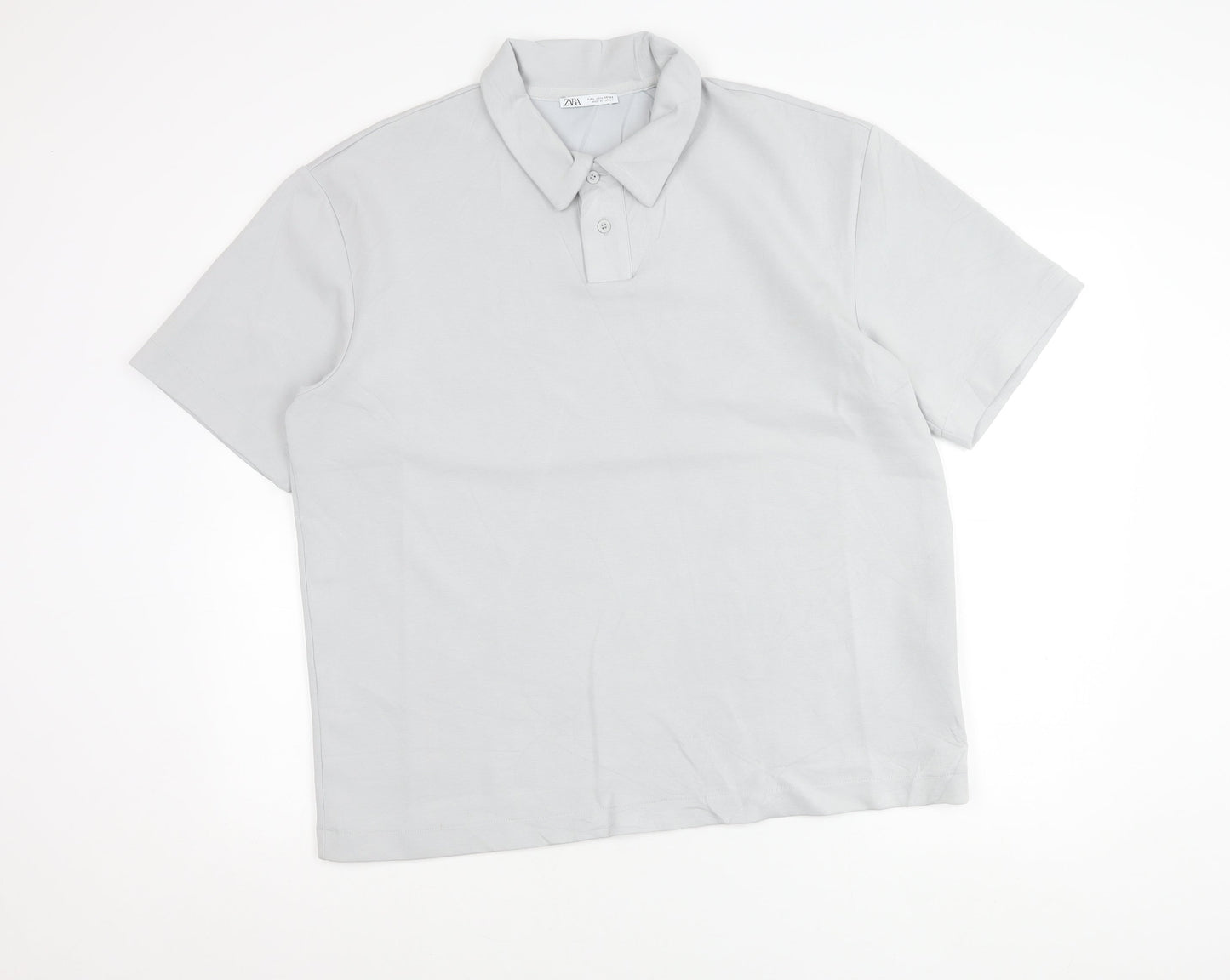 Zara Men’s Grey Polo Shirt Size L Regular Fit Short Sleeve