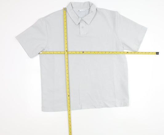Zara Men’s Grey Polo Shirt Size L Regular Fit Short Sleeve